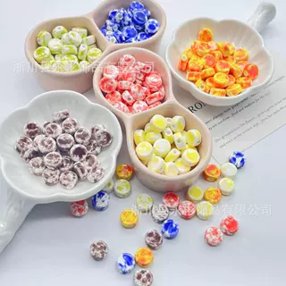 10mm珐琅彩高温彩虹扁圆陶瓷珠 diy国风手工项链手链饰品配件散珠