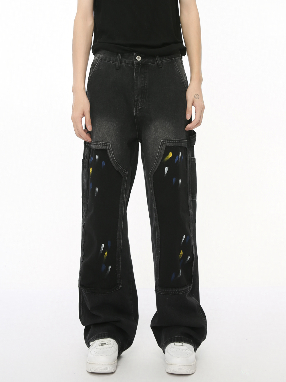 MTLCLOTHES Hombres| 2024 otoño nuevos productos de moda de graffiti diseño de empalme rectas jeans sueltos