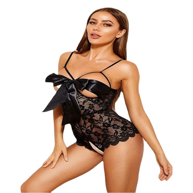 Забавное нижнее белье, сексуальное прозрачное кружевное искушение, Униформа, костюм для косплея, комбинезон с открытым файлом, женский