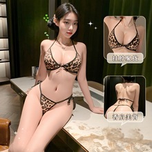 美诱佳情趣内衣批发透明薄款牛奶丝性感豹纹三点式内衣套装
