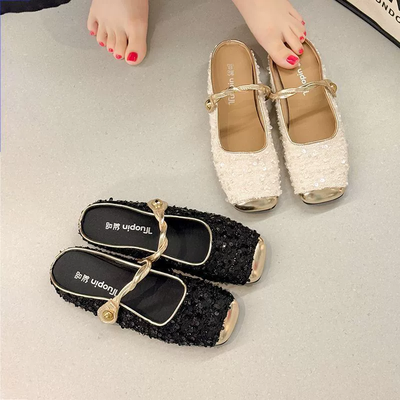 Модные элитные туфли Мэри Джейн для женщин, милые вечерние туфли-мюли в корейском стиле с закрытым носком, новинка осени и лета 2025 года.