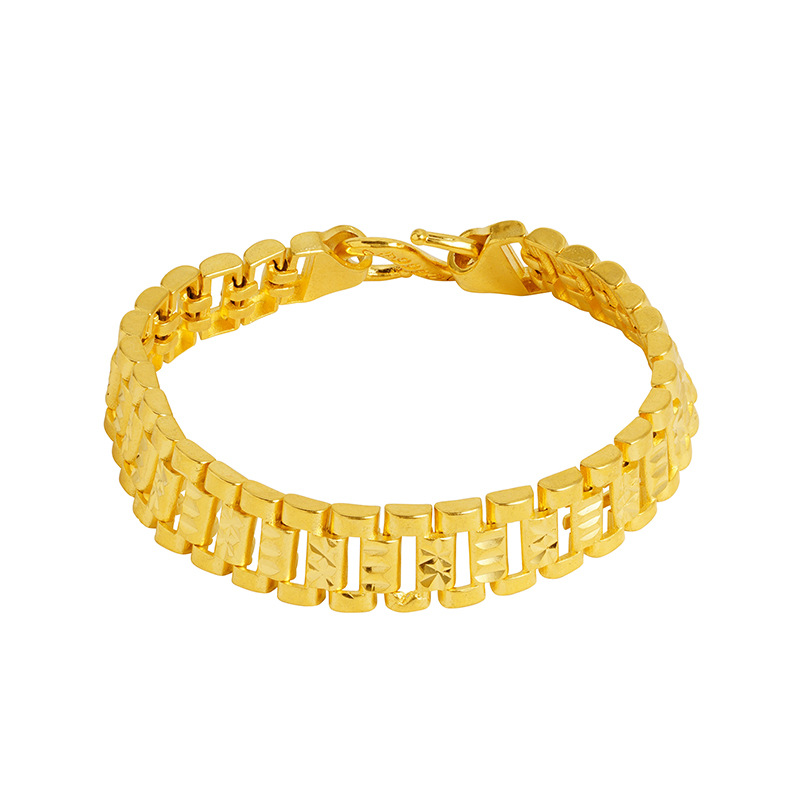 Nueva pulsera de cadena de tanque de oro de Vietnam para hombres y mujeres pulsera ancha versátil retro imitación cadena de oro Fuente de la flor del coche