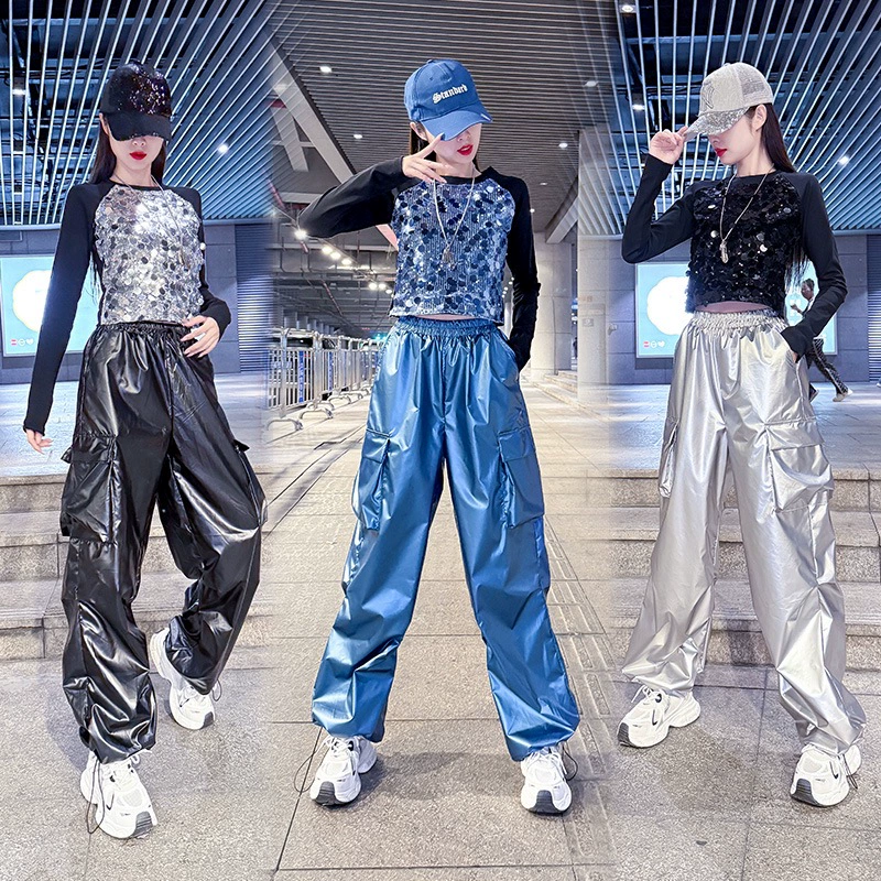 Уличный танец прилив джазовый танец пуу брюки короткие женские европейские и американские хип-хоп танцы блестки