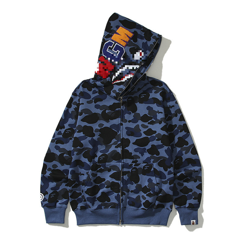 Trendy Brand High-Quality Shark Camouflage Zip-Up Hoodie for Parents and Children