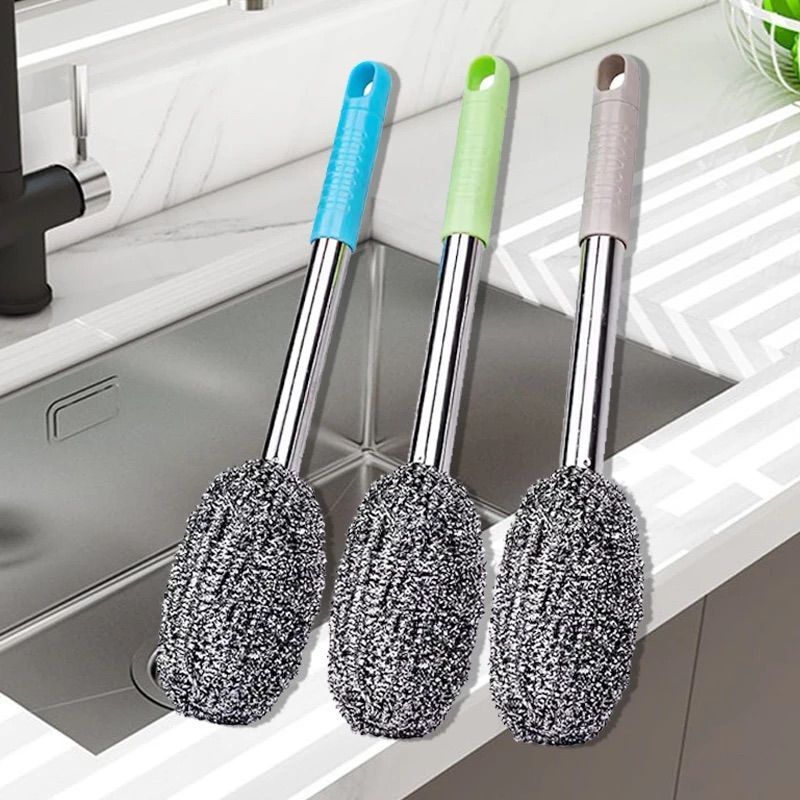 Household Steel Wire Ball Brush with Handle, Long Pole for Washing Pots, Rusty Kitchen Cleaning, Hand-Washing Dishes, Bottles, Jars and Pot Brushes Household Steel Wire Ball Brush with Handle, Long Pole for Washing Pots, Rusty Kitchen Cleaning, Hand-Washing Dishes, Bottles, Jars and Pot Brushes