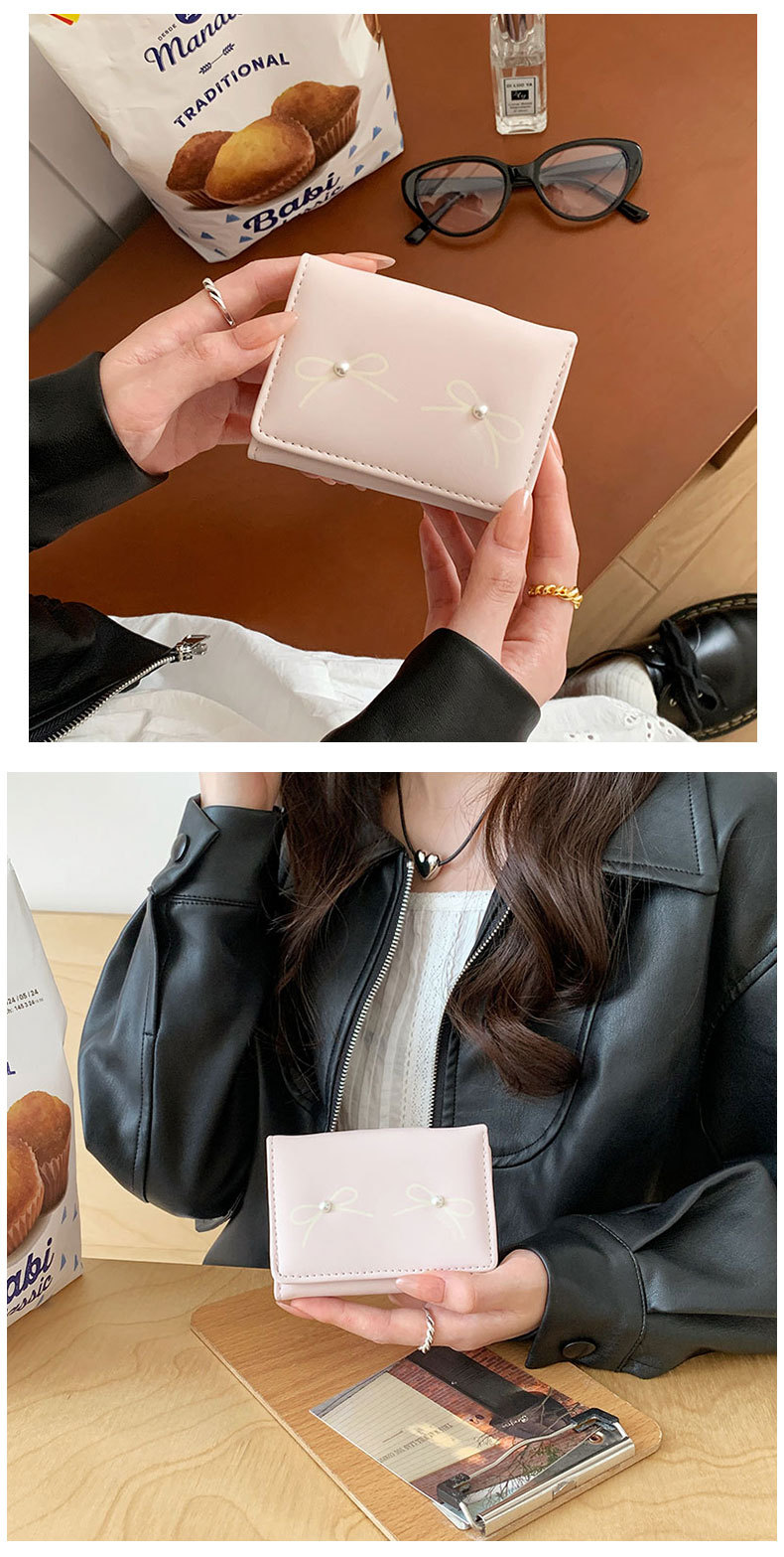 48g Weight Polyester Lining Material Magnetic Buckle Closure Type Small Wallets Bags Type 1 Piece Quantity Holiday, Daily Occasion Pu Leather Material Bow Knot Pattern All Seasons Season Women's Gender Sweet Style Square Shape Women's Bow Knot Pu Leather Magnetic Buckle Wallets 6