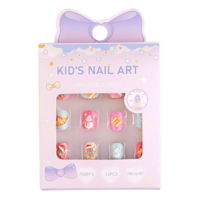 Pegatinas de uñas para niños niñas usan pegatinas de uñas autoadhesivas de uñas dibujos animados princesa Linda piezas de uñas falsas piezas de uñas en relieve