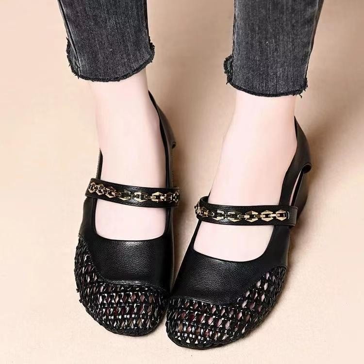 2026 verano nuevo estilo exterior zapatos de mujer transpirables tacones gruesos versátiles zapatos individuales