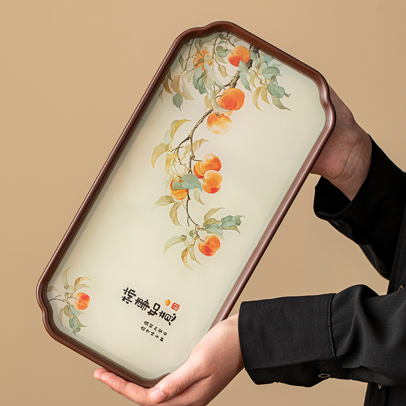 茶托盘茶盘2025新款家用玻璃小型茶具干泡台柿柿如意长方形茶盘|undefined
