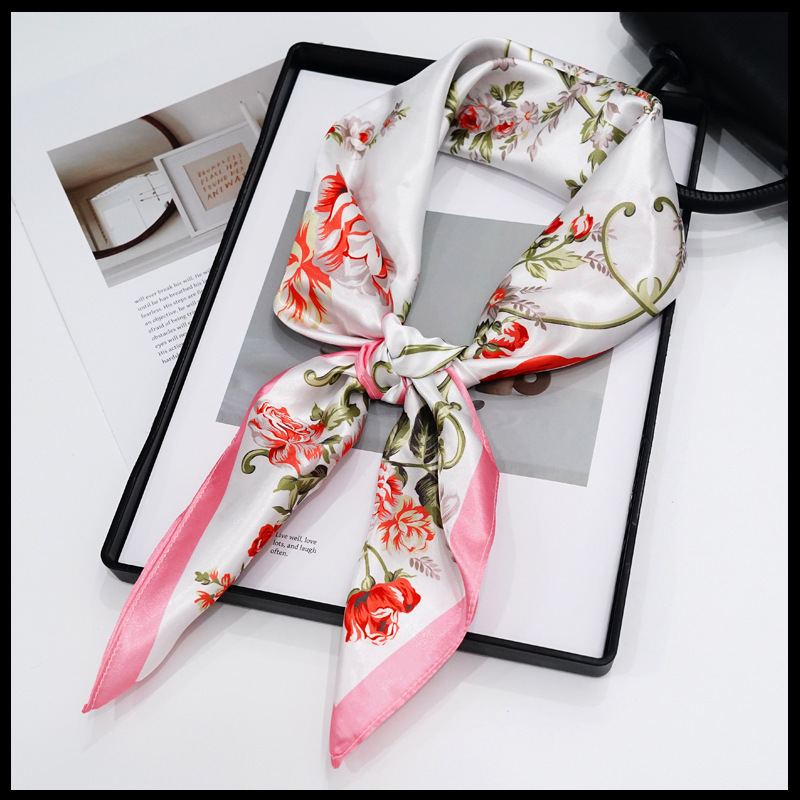 High-grade Silk Small Square Scarf Women's Summer Thin High-grade Neck Belt Small Scarf Matching Shirt Tie Hair Tie Bag