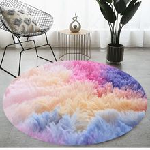 跨境代发毛绒长毛丝毛扎染圆形地毯地垫儿童帐篷垫吊篮垫藤椅垫