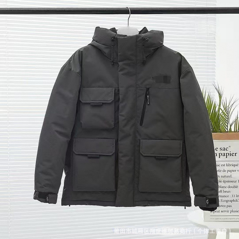 High-End New North Face Workwear down Jacket with Diagonal Zipper Pockets, Stand Collar, Couple's Same Style, Hooded Fashion Versatile Coat