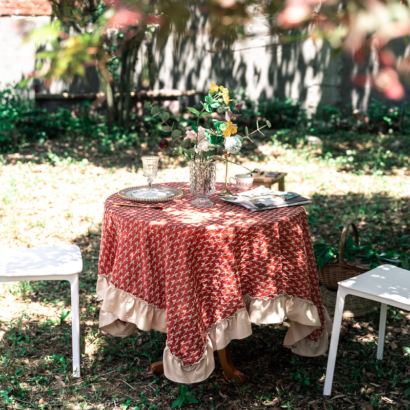 Embroidered Flower Stereo Ruffled Dining Table Fabric Pure Cotton American Style Vintage Tablecloth Square Table Cover high quality Round Tablecloth