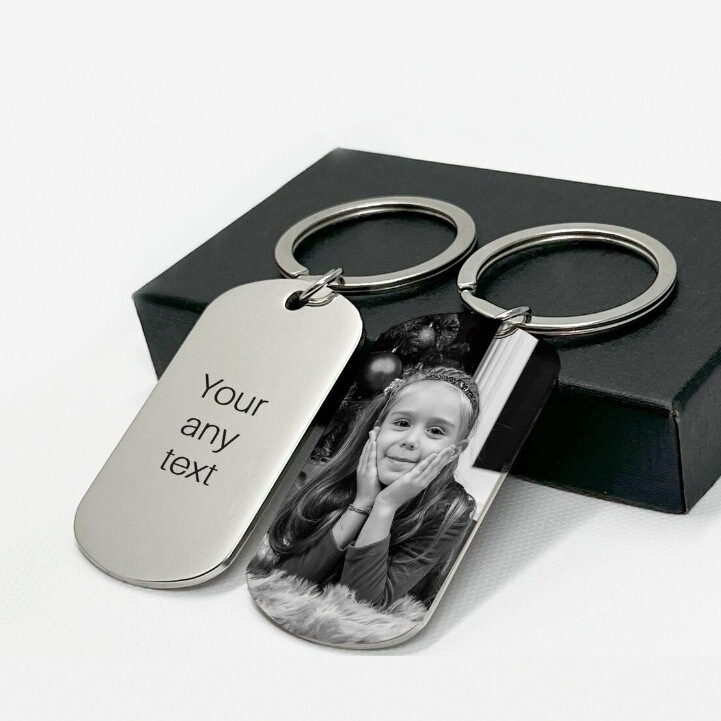Customized Keychain Cross-Border Bestseller Laser-Engraved Black and Gray Photo Keychain with Engraving on Both Sides as a Commemorative Gift