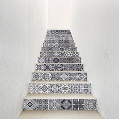 跨境熱銷復古花磚樓梯貼台階踏步裝飾牆貼自粘可移除PVC壁畫