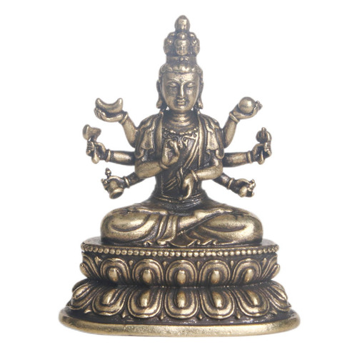 Retro aged pure brass Thousand-Hand Avalokitesvara statue desktop ornaments religious worship Buddha statue crafts old copper wholesale