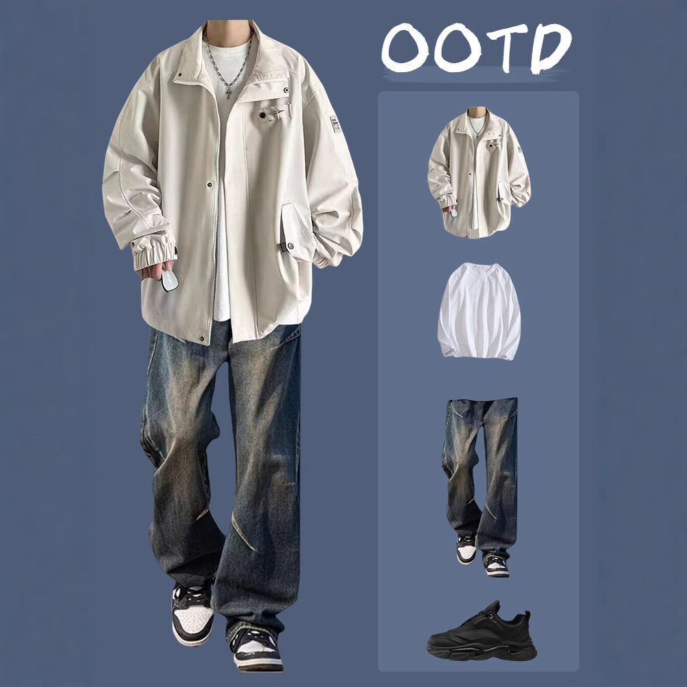 H415 살구자켓 + 롱화이트T + 109청바지