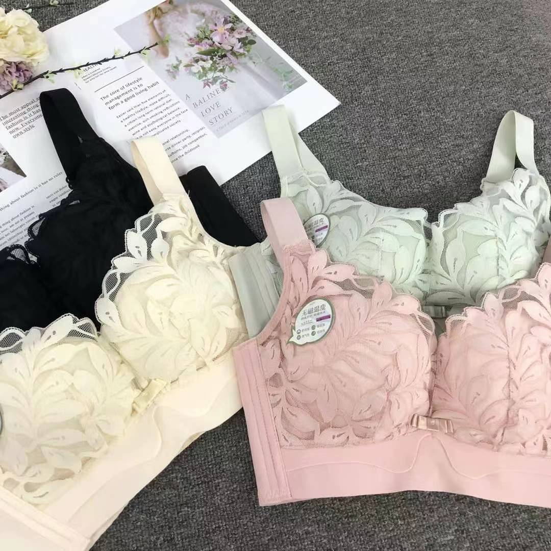 Nuevo sujetador de alta calidad de moda de encaje jacquard transpirable y cómodo ajuste lateral de pecho de cuatro botones ropa interior mujer