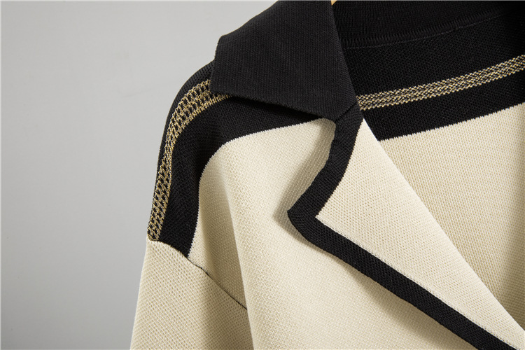 GraceChic Elegant Suit Collar For Women 2025 Spring And Autumn New Color Block Double-Breasted Knitted Top Wide-Leg Pants_voghion.com