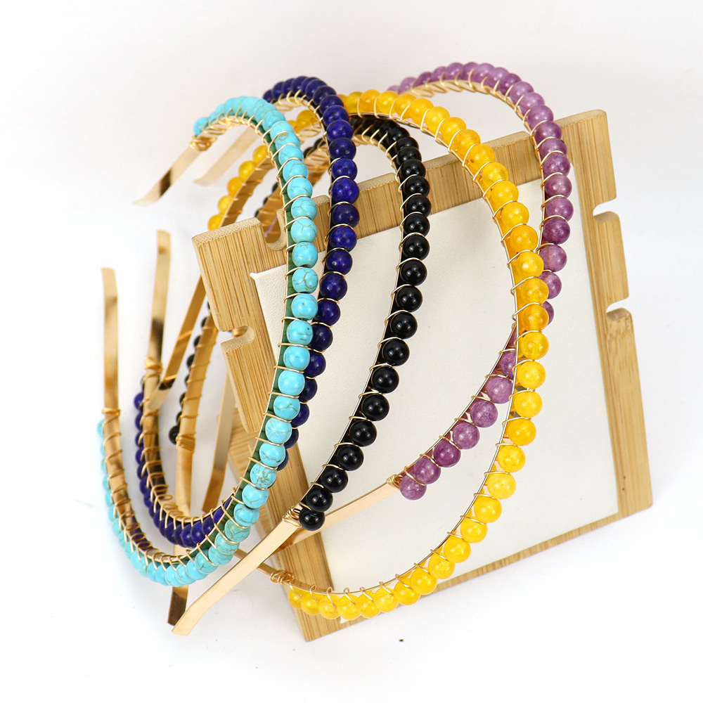 TikTok Live Handmade Golden Winding 6mm Natural Crystal Beads Crown Hair Band Colorful Hair Accessories Headwear F47