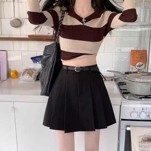 Women's Summer Thin Grey Suit Shorts High-Waisted A-Line Skirt False Pleated Pants for Outerwear