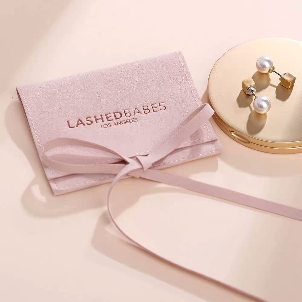 Bolsa de terciopelo de microfibra de doble cara, bolsa de embalaje con tapa abatible para pendientes, collares y lápices labiales, bolsa de almacenamiento para tarjetas de banquete de boda, personalizable