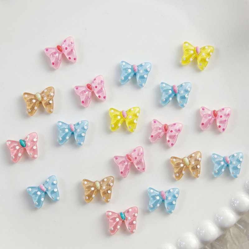 Hot Selling Bow Nail Art Accessories Three-Dimensional Ice Transparent Polka Dot Bow Tie Nail Accessories Cartoon Accessories Wholesale