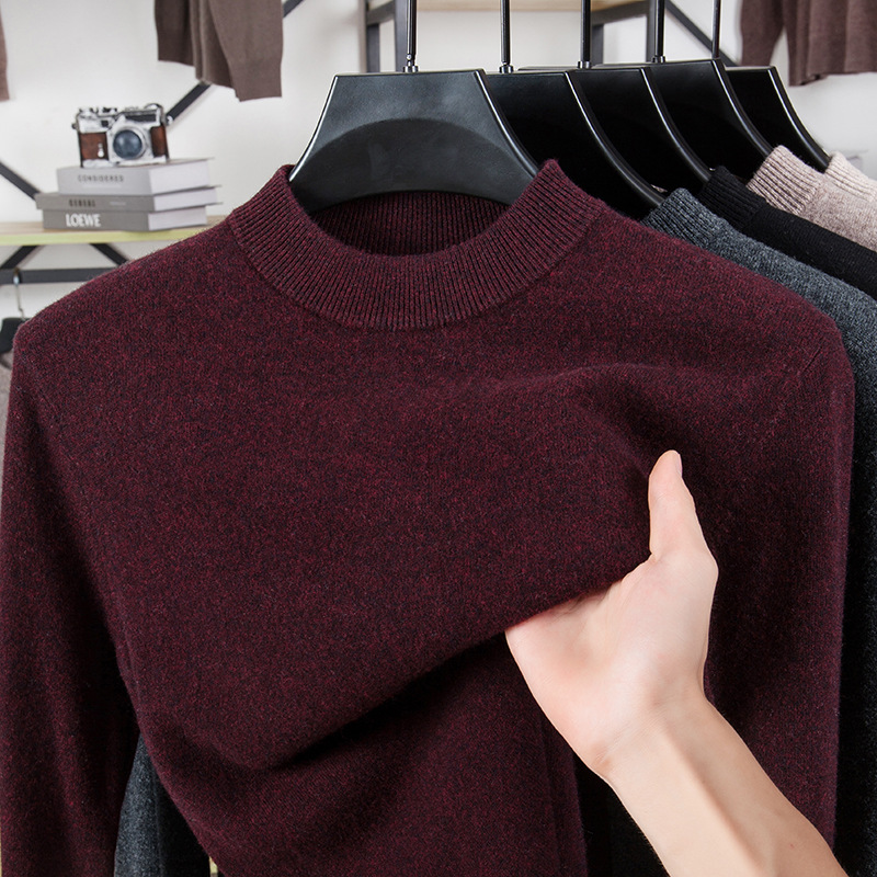 [100 메리노 울] 블랙 크루 넥 스웨터 남자 2024 겨울 두껍게베이스 퓨어 울 스웨터