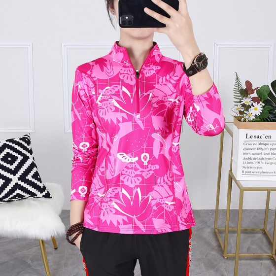 Outdoor Long-sleeved Casual Sports Quick-drying Clothes Camouflage Color T-shirt Women's Long-sleeved Walking Quick-drying Breathable Sweat-wicking Collar