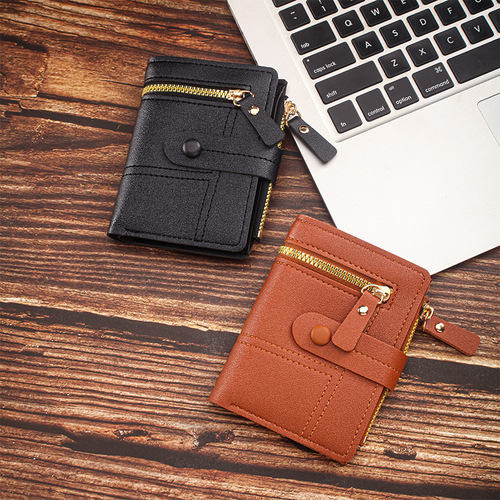 Bestselling Solid-Color Women's Wallet with Clasp, Spliced Strap, and Zipper — Short Card Holder & Coin Purse for Ladies