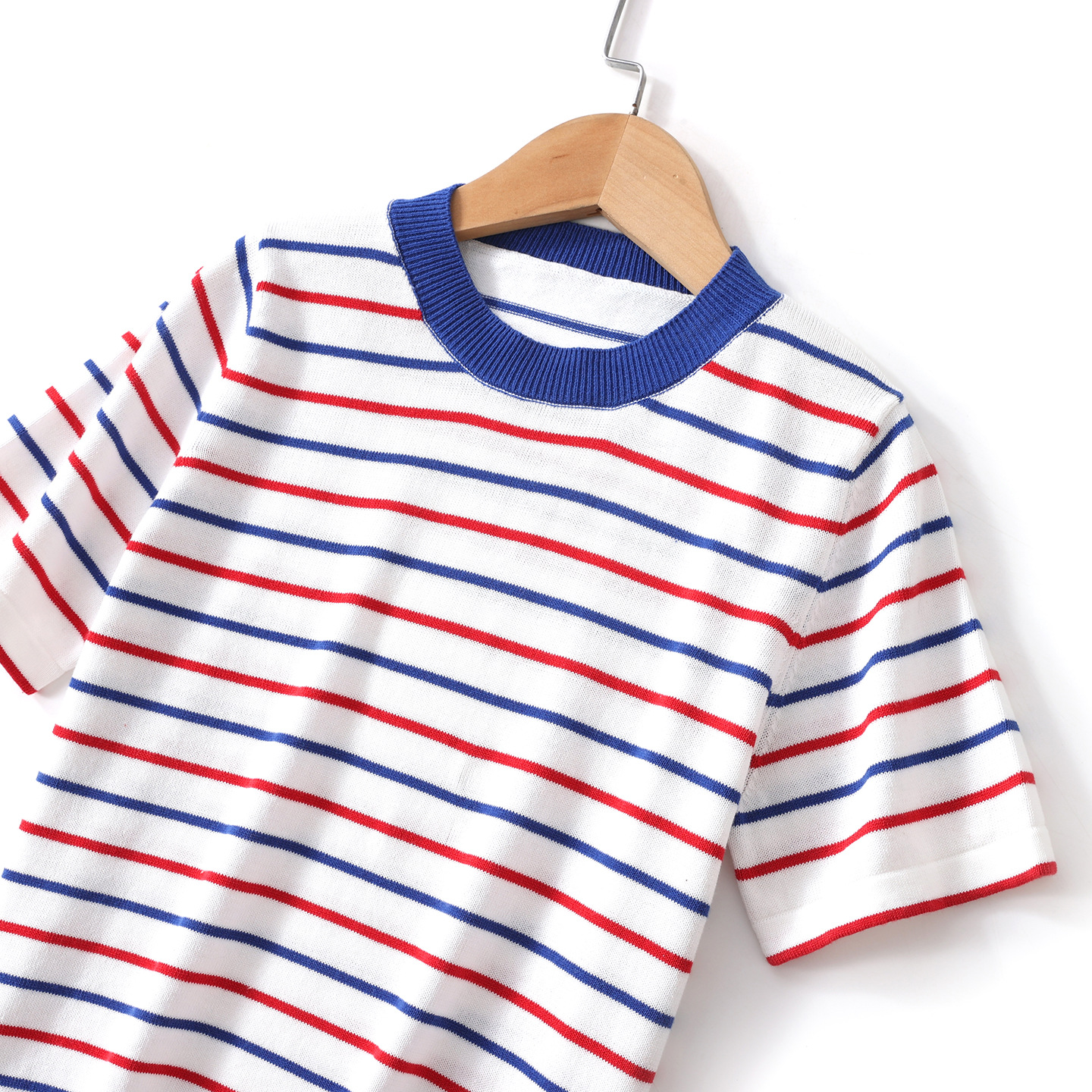 Children's combed cotton knit short-sleeved stylish boys' and girls' summer striped round neck short-sleeved t-shirt sailor shirt top