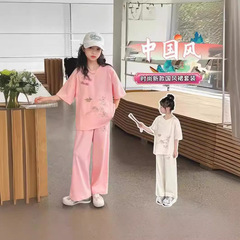 女大童夏裝新中式套裝2024新款洋氣時髦小女孩夏季中國風兩件套潮