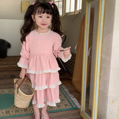 韓國童裝2023春裝新款女童宮廷風蛋糕裙生日禮服裙韓版女孩連衣裙