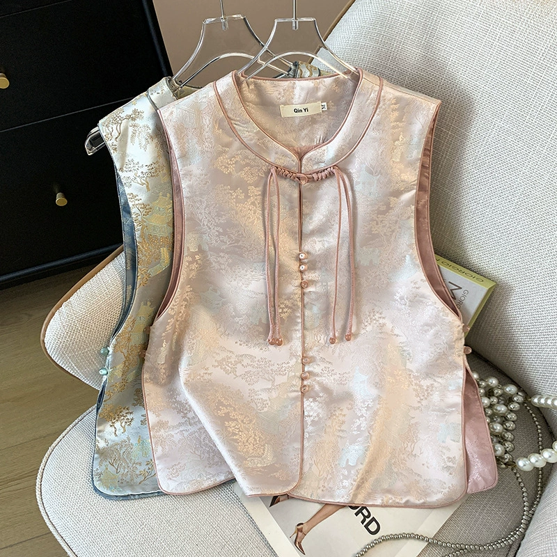 Новый китайский стиль усовершенствовал национальный прилив жаккардовый парчовый ткацкий ткацкий тяжелый шитый жилет легкий и роскошный