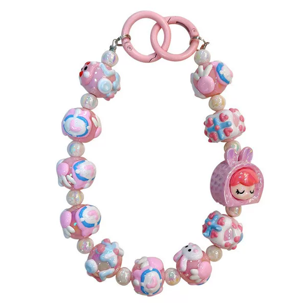Cross-Border Same-Style Small Doll Beaded Phone Chain Keychain Cute Backpack Pendant Car Keychain Foreign Trade Wholesale