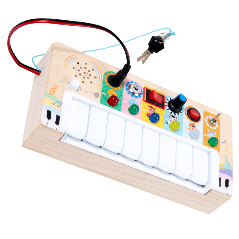 Transfronterizo de madera multifuncional órgano electrónico niños Montessori educación temprana interruptor LED luz bebé caja de música juguetes educativos