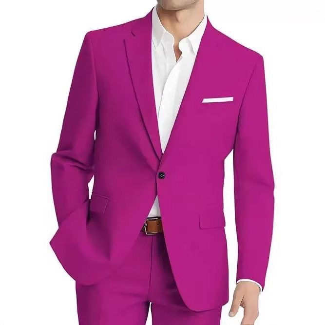 Men's Korean-Style Two-Piece Slim-Fit Suit for Business, Party, and Wedding, Solid Color Single-Button Groomsmen Outfit Men's Korean-Style Two-Piece Slim-Fit Suit for Business, Party, and Wedding, Solid Color Single-Button Groomsmen Outfit