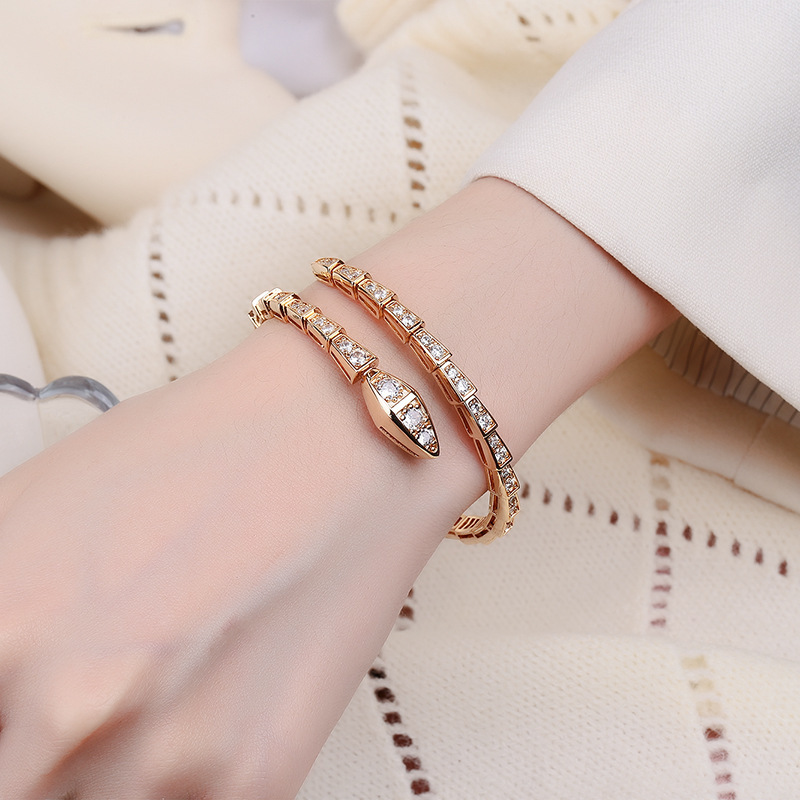 20g Weight Zircon Inlay Material Bangle Classification Copper Chain Material 1 Piece Quantity Holiday Occasion Copper Material Snake Pattern Women's Gender Inlay Design Fairy Style Style Fairy Style Snake Copper Inlay Zircon Bangle