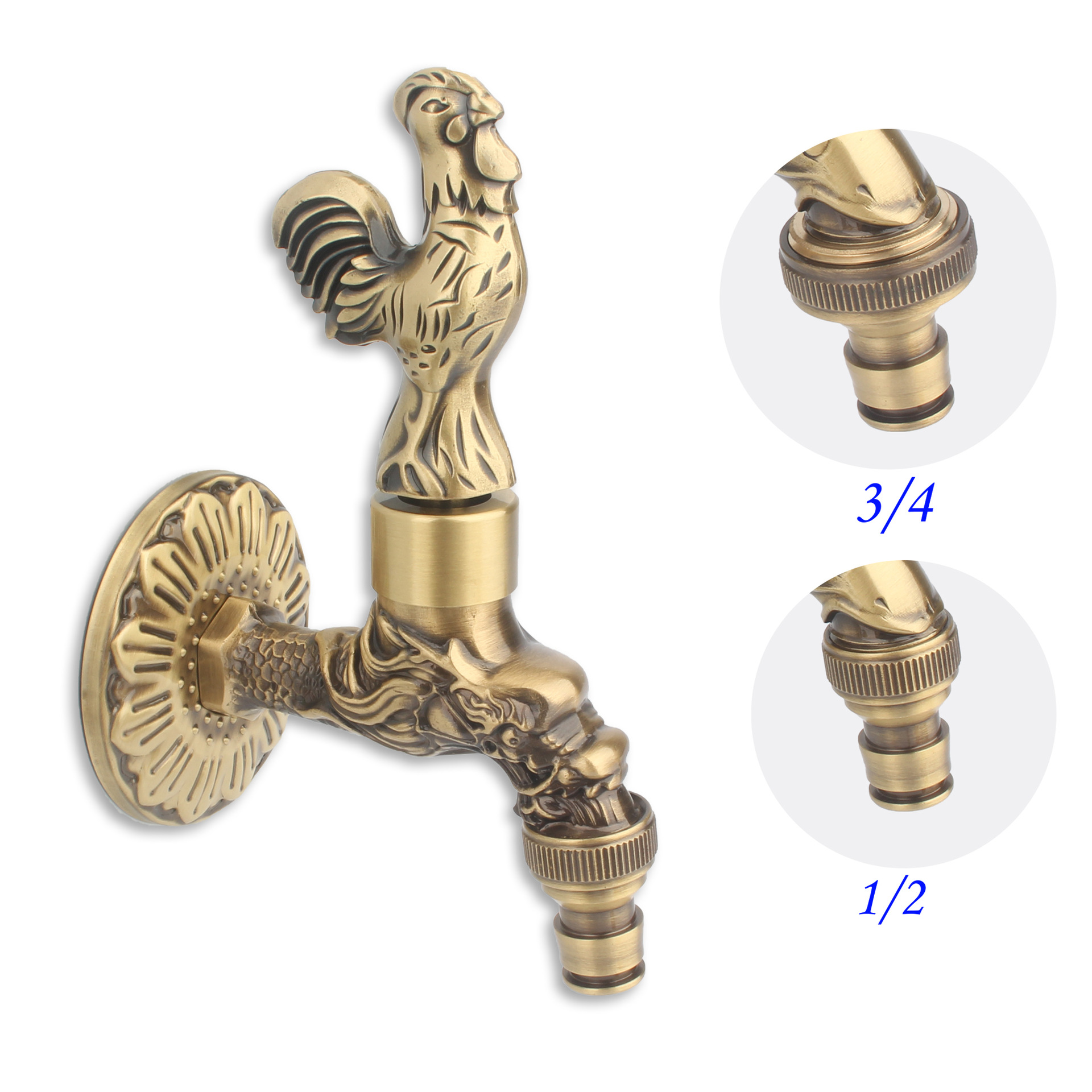 Cross-camera Amazon brass European antique carved single cold faucet faucet, bathroom faucet, washing machine, garden undefined