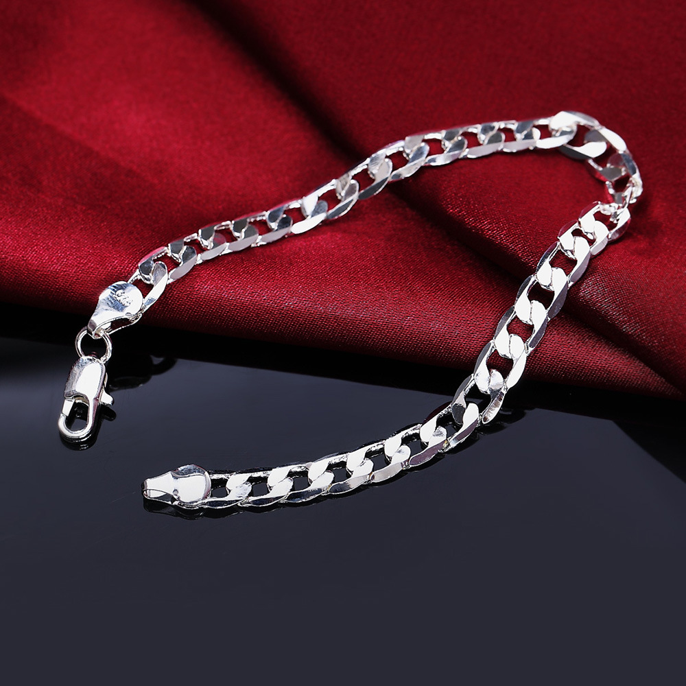 Jinrongxing Jewelry Exquisite Electroplated Silver Jewelry Fashion Men Women Popular 6mm Flat Side Bracelet