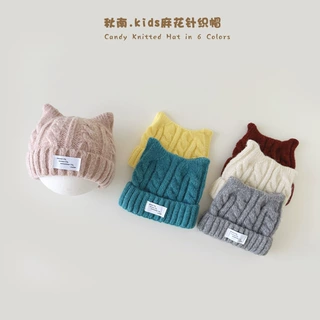 秋南 儿童帽子秋冬新款ins糖果色针织帽套头婴儿保暖帽宝宝毛线帽