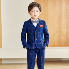 2021秋冬男童西裝套裝演出服兒童西服元旦表演服格子花童禮服批發