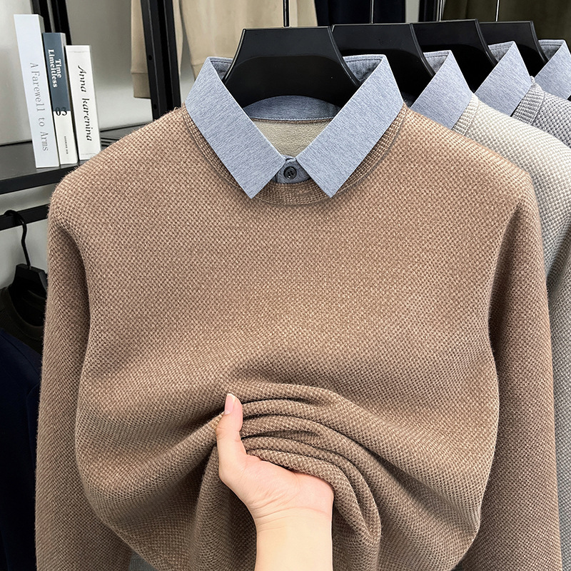 Herbst/Winter 2026/2025: Neues zweiteiliges Herren-Langarmshirt mit Fleecefutter, dicker, einfarbiger Sohle und schlichtem Design_voghion.com