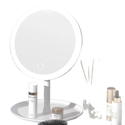 LED化妆镜塑料台式梳妆镜高颜值桌面可充电三色补光小镜子