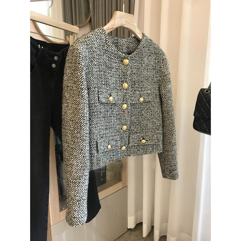 Qadın üçün yaşıl tvidd qısa palto, payız-qış modeli