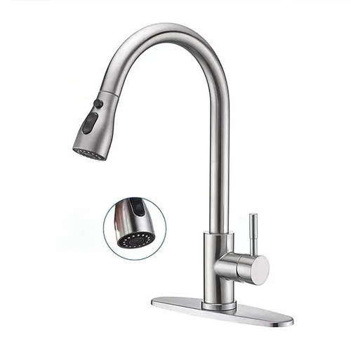 Cross-border foreign trade kitchen faucet hot and cold rotatable 304 stainless steel sink faucet pull-out retractable sink faucet