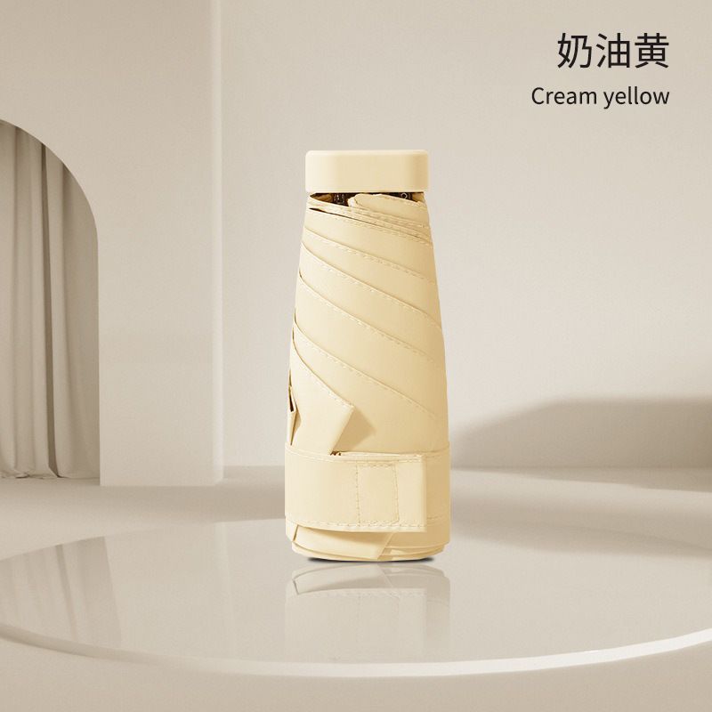 Nuevo mini paraguas plegable portátil negro protector solar paraguas manual ultraligero plano seis pliegues tarjeta paraguas