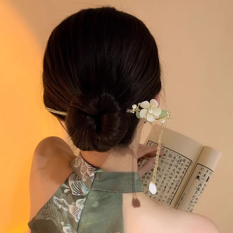 高級気質百合頭飾り新古風花高級感ヘアピン清新甘美女古風チャイナドレスヘアピン|undefined