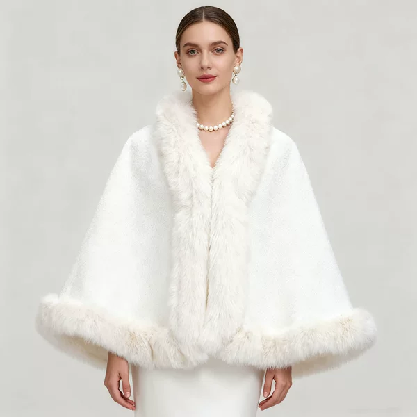 105 # Autumn and Winter New Style Imitation Mink Fur Collar Cape Shawl Women's Large Size Knitted Cardigan Loose Cape Coat
