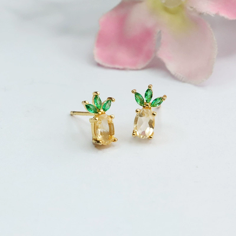 [Персонаж] Natural Citrine Pineapple Earrings S925 Silver Needle Colorful Earrings Jewelry Wholesale Shipping S3110304